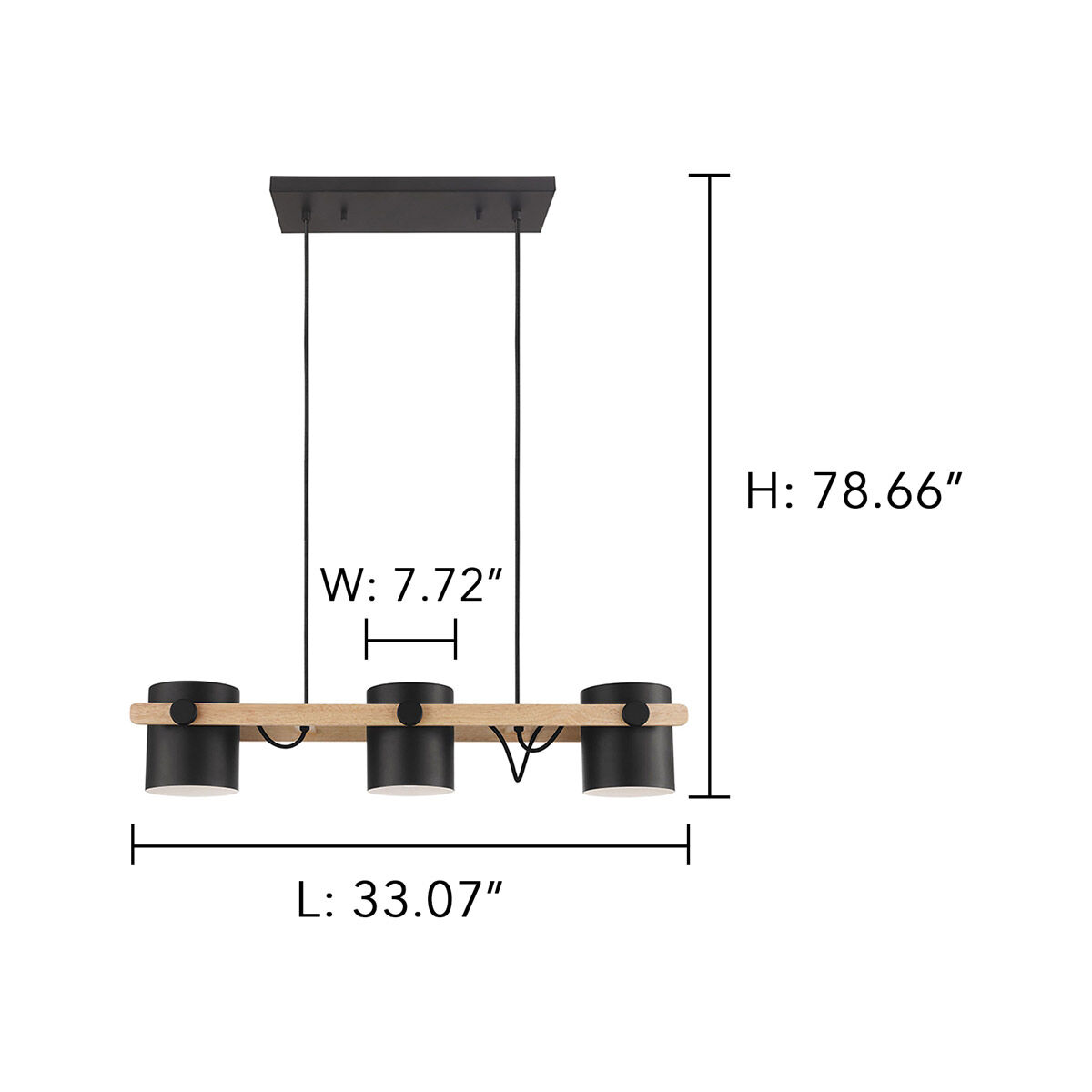 Hornwood 3 Light 33.07 inch Black and Natural Kitchen Island Pendant Ceiling Light